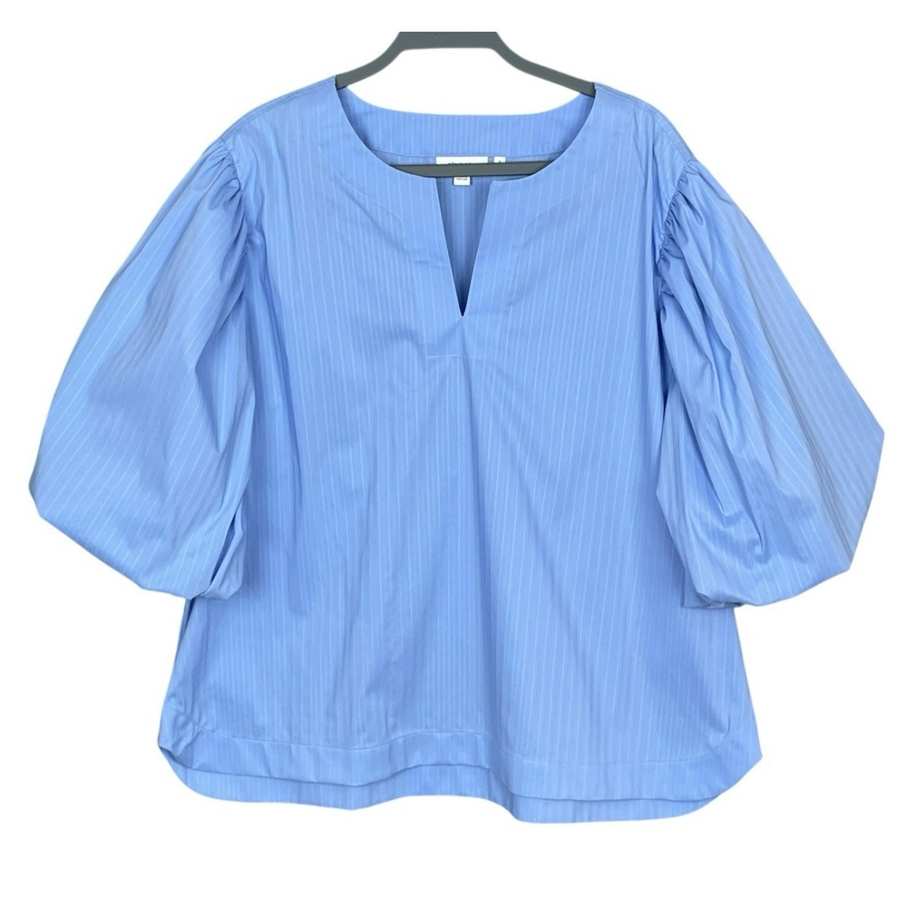 Chicos Dramatic‎ Puff Sleeve Popover Split Neck Top Womens 4 20 Coastal Preppy